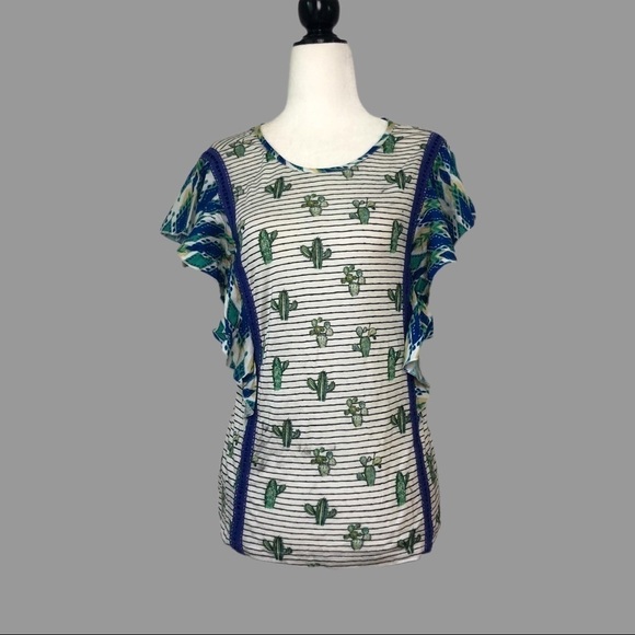 💟💟 NWT Anthro Top Flutter Sleeves Cactus Lace Desert - Picture 1 of 11